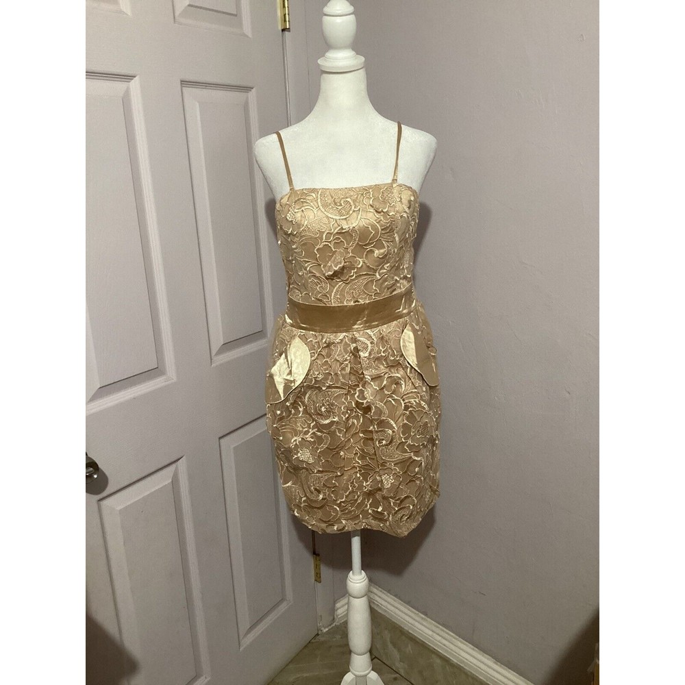 Lucy Paris Tan Sleeveless Lace Mini Cocktail Dress Pockets S